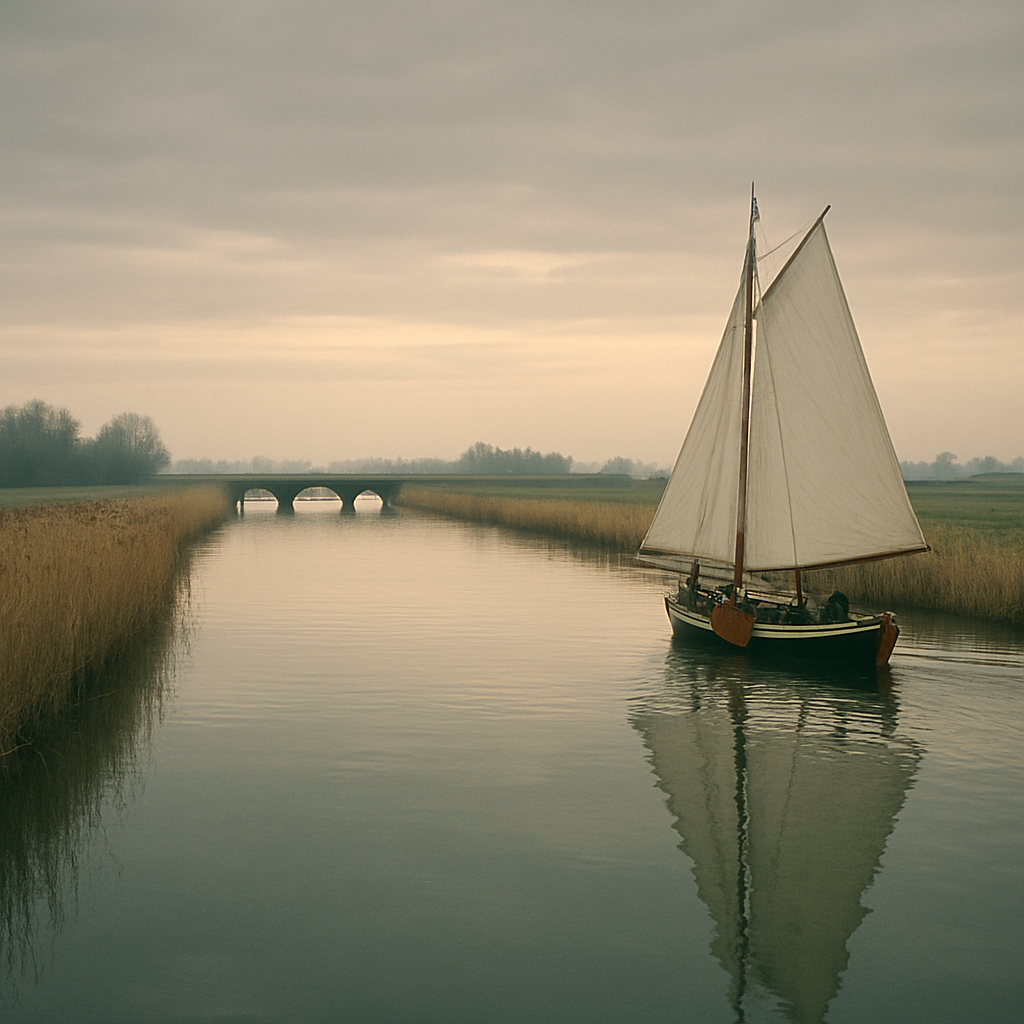 Vaarroute door de Friese meren met open water en rietkragen
